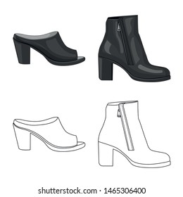 Vector design of footwear and woman icon. Collection of footwear and foot stock vector illustration.