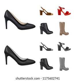Vector design of footwear and woman logo. Collection of footwear and foot vector icon for stock.