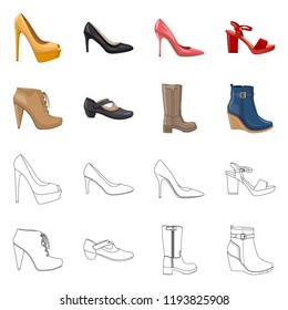 Vector design of footwear and woman logo. Set of footwear and foot stock vector illustration.