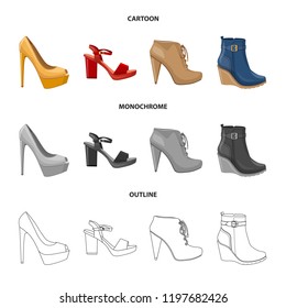 Vector design of footwear and woman logo. Collection of footwear and foot stock vector illustration.