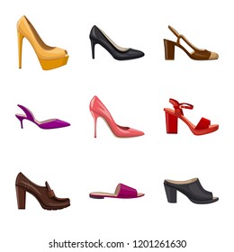 Vector design of footwear and woman logo. Set of footwear and foot stock vector illustration.