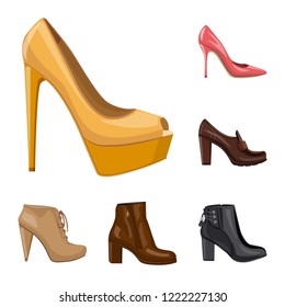 Vector design of footwear and woman logo. Set of footwear and foot vector icon for stock.