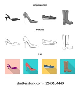 Vector design of footwear and woman logo. Set of footwear and foot stock vector illustration.
