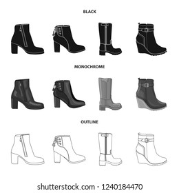 Vector design of footwear and woman logo. Collection of footwear and foot stock symbol for web.