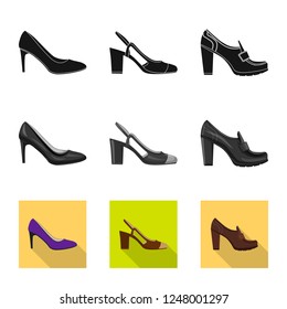 Vector design of footwear and woman logo. Collection of footwear and foot stock vector illustration.