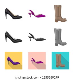 Vector design of footwear and woman logo. Collection of footwear and foot stock vector illustration.