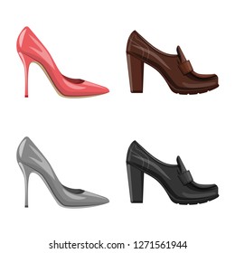 Vector design of footwear and woman logo. Set of footwear and foot stock symbol for web.