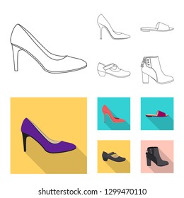 Vector design of footwear and woman logo. Collection of footwear and foot stock symbol for web.