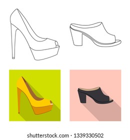 Vector design of footwear and woman logo. Collection of footwear and foot stock symbol for web.