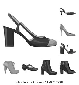 Vector design of footwear and woman sign. Set of footwear and foot vector icon for stock.