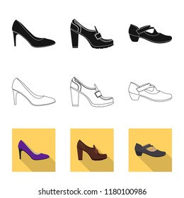 Vector design of footwear and woman sign. Collection of footwear and foot stock symbol for web.