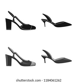 Vector design of footwear and woman sign. Set of footwear and foot stock symbol for web.