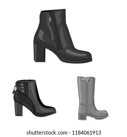 Vector design of footwear and woman sign. Set of footwear and foot stock symbol for web.