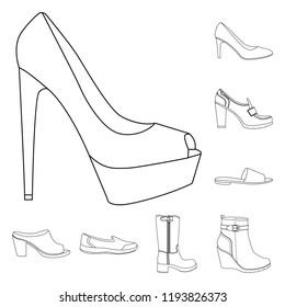 Vector design of footwear and woman sign. Collection of footwear and foot stock symbol for web.