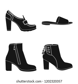 Vector design of footwear and woman sign. Set of footwear and foot vector icon for stock.
