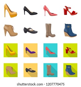 Vector design of footwear and woman sign. Set of footwear and foot stock symbol for web.