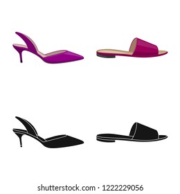 Vector design of footwear and woman sign. Collection of footwear and foot stock symbol for web.