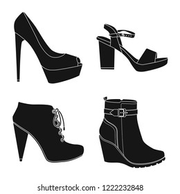 Vector design of footwear and woman sign. Set of footwear and foot stock vector illustration.