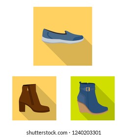 Vector design of footwear and woman sign. Set of footwear and foot vector icon for stock.