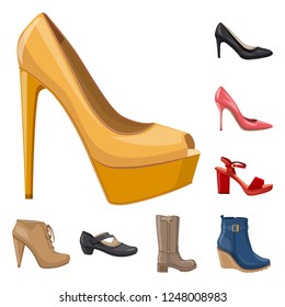 Vector design of footwear and woman sign. Collection of footwear and foot stock vector illustration.