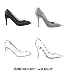 Vector design of footwear and woman sign. Collection of footwear and foot stock vector illustration.