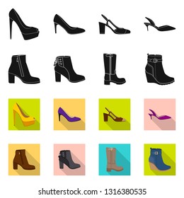 Vector design of footwear and woman sign. Collection of footwear and foot stock vector illustration.