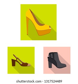 Vector design of footwear and woman sign. Set of footwear and foot stock vector illustration.