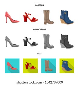 Vector design of footwear and woman sign. Set of footwear and foot stock vector illustration.