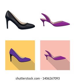 Vector design of footwear and woman sign. Set of footwear and foot vector icon for stock.