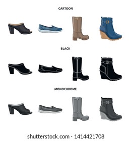 Vector design of footwear and woman sign. Set of footwear and foot stock symbol for web.
