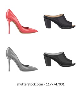 Vector design of footwear and woman symbol. Collection of footwear and foot stock symbol for web.