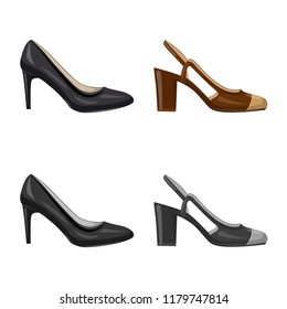 Vector design of footwear and woman symbol. Set of footwear and foot stock vector illustration.