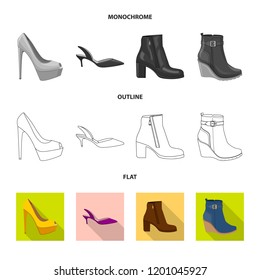 Vector design of footwear and woman symbol. Collection of footwear and foot vector icon for stock.