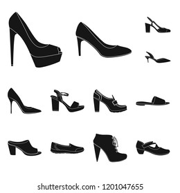 Vector design of footwear and woman symbol. Collection of footwear and foot vector icon for stock.