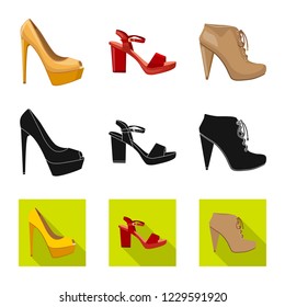 Vector design of footwear and woman symbol. Set of footwear and foot vector icon for stock.