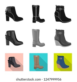 Vector design of footwear and woman symbol. Set of footwear and foot stock vector illustration.
