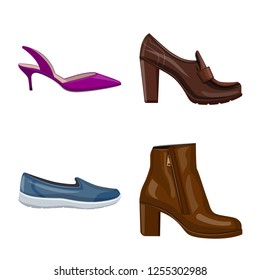 Vector design of footwear and woman symbol. Collection of footwear and foot stock vector illustration.