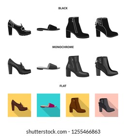 Vector design of footwear and woman symbol. Collection of footwear and foot stock vector illustration.