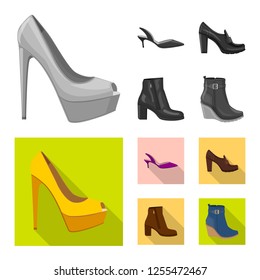 Vector design of footwear and woman symbol. Collection of footwear and foot stock symbol for web.