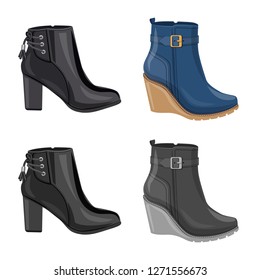 Vector design of footwear and woman symbol. Collection of footwear and foot stock symbol for web.