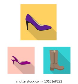 Vector design of footwear and woman symbol. Collection of footwear and foot stock symbol for web.