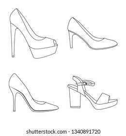 Vector design of footwear and woman symbol. Collection of footwear and foot vector icon for stock.