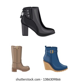 Vector design of footwear and woman symbol. Collection of footwear and foot vector icon for stock.