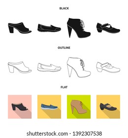 Vector design of footwear and woman symbol. Collection of footwear and foot stock symbol for web.