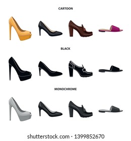 Vector design of footwear and woman symbol. Set of footwear and foot stock vector illustration.