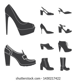 Vector design of footwear and woman symbol. Collection of footwear and foot stock vector illustration.