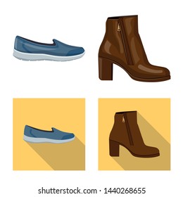 Vector design of footwear and woman symbol. Collection of footwear and foot stock symbol for web.
