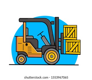 Vector design for forklift truck transporting boxes.
