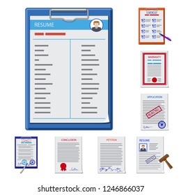 Vector design of form and document icon. Set of form and mark stock vector illustration.