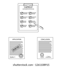 Vector design of form and document logo. Set of form and mark stock symbol for web.
